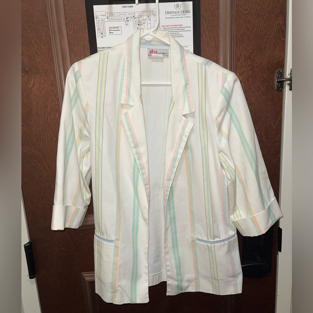 Vintage JBJ Soortswear White Blazer with Pastel Stripes Medium/Large AS IS